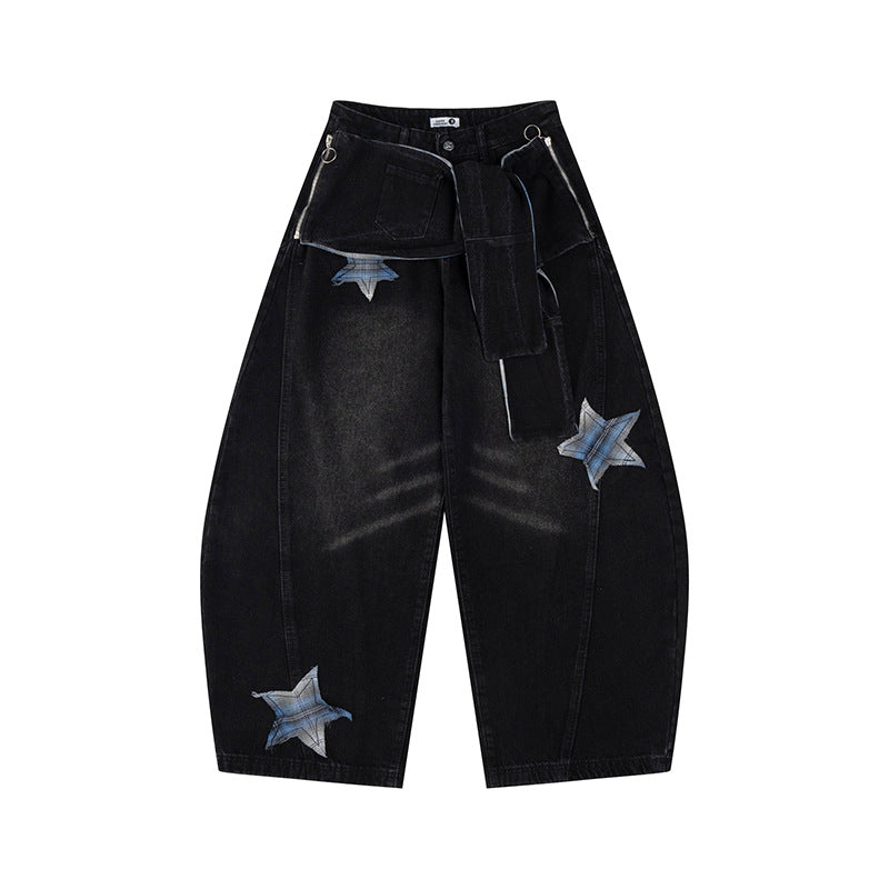 Star patch embroidered jeans