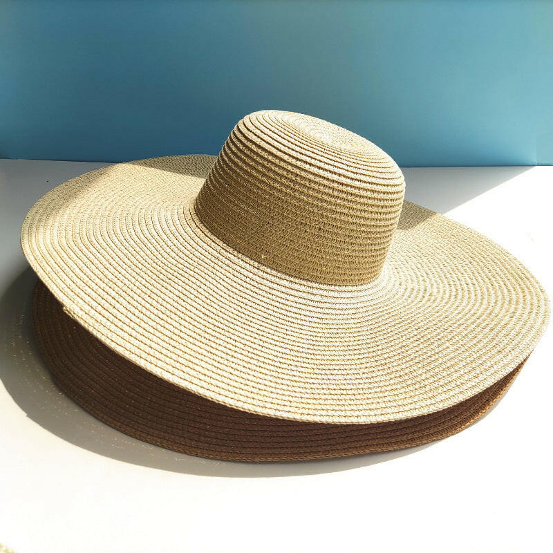 Light Board 14CM Big Brim Straw Hat Women's Sun-proof Beach Dome.