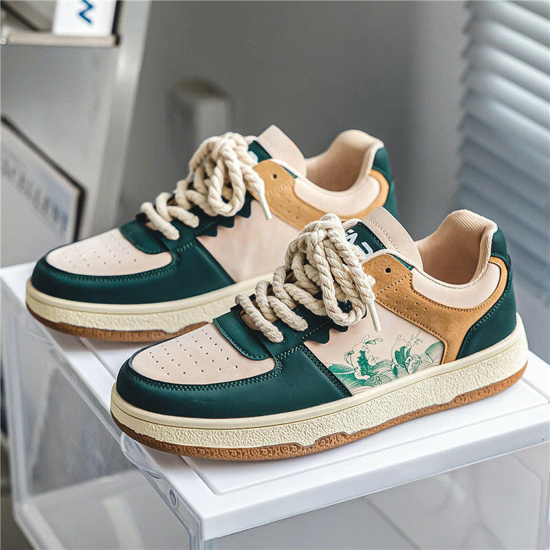 Lace-up Casual Shoes Men Soft Thick Sole Fashion Comfortable Breathable Flats Sneakers Student Platform Outdoor Walking Shoes.
