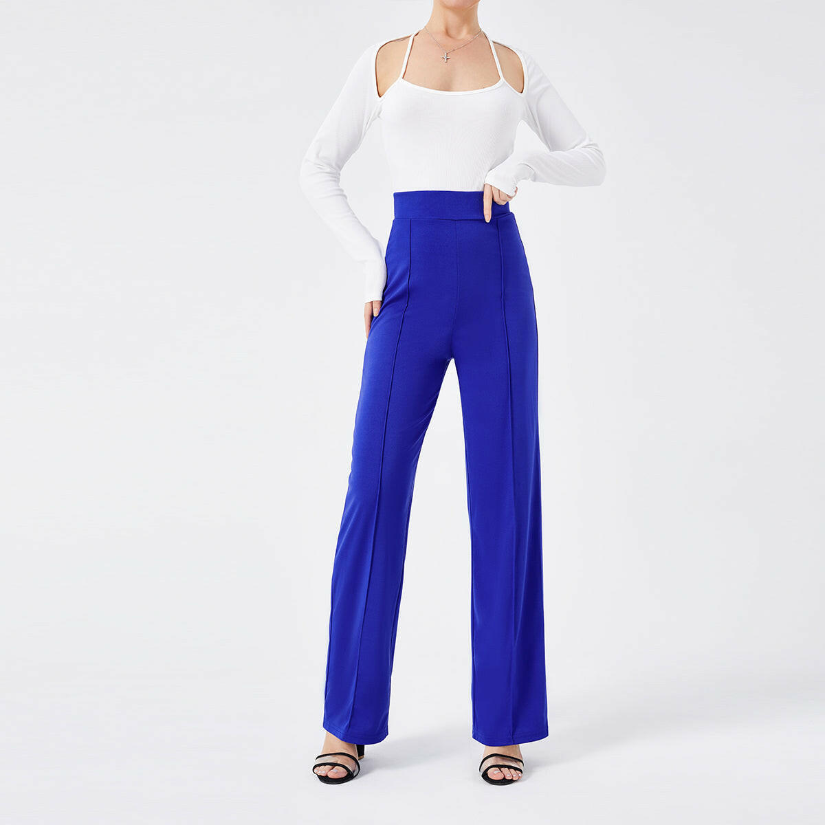 Solid Color Casual Pants Slim, High-waisted Bell Bottoms.