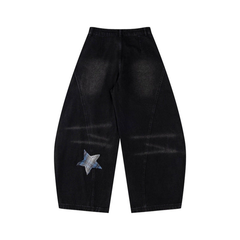 Star patch embroidered jeans