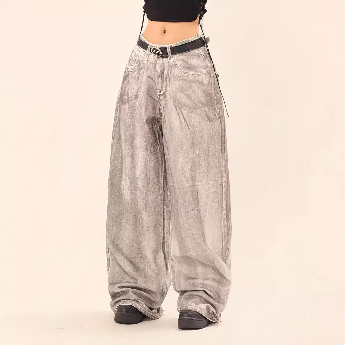 Wash and tie dye straight leg loose jeans