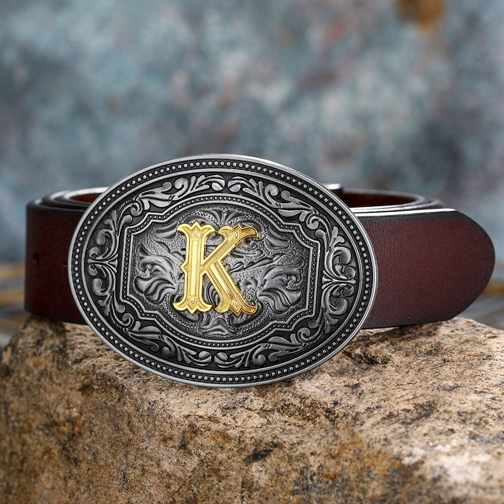 Men's And Women's Floral Letter Buckle Belts.