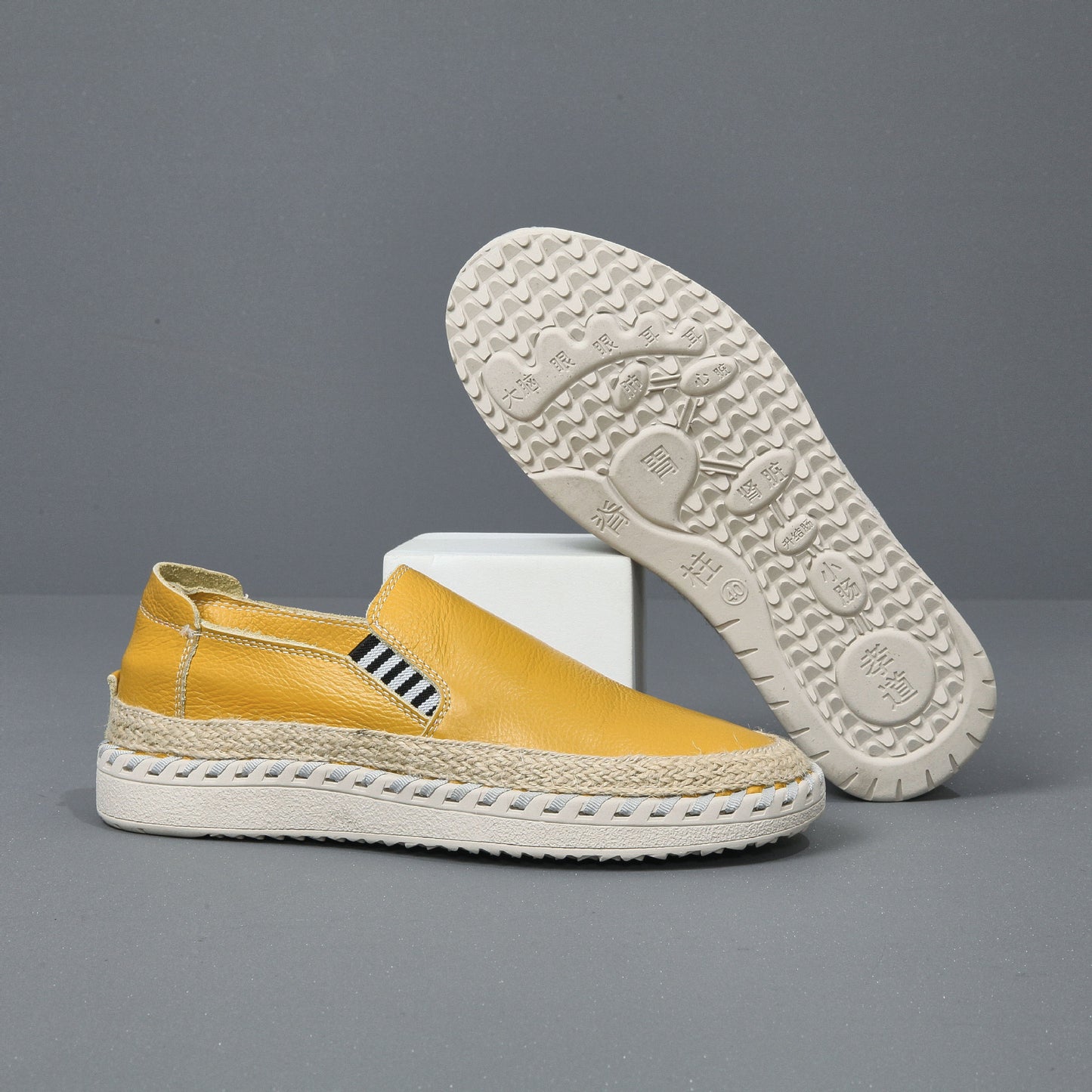 Handmade leather sewn massage shoe toe layer cowhide casual fisherman one foot men's shoes