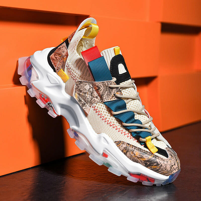 Breathable Fly Woven Mesh Shoes Men's Daddy Shoes Popcorn Running Sneakers.