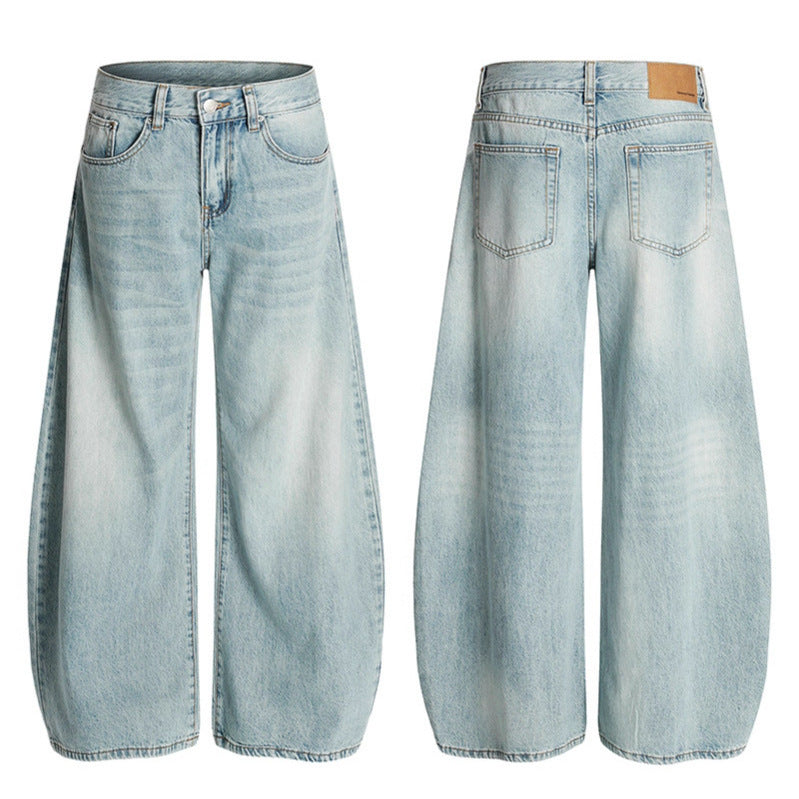 Washed curved knife jeans