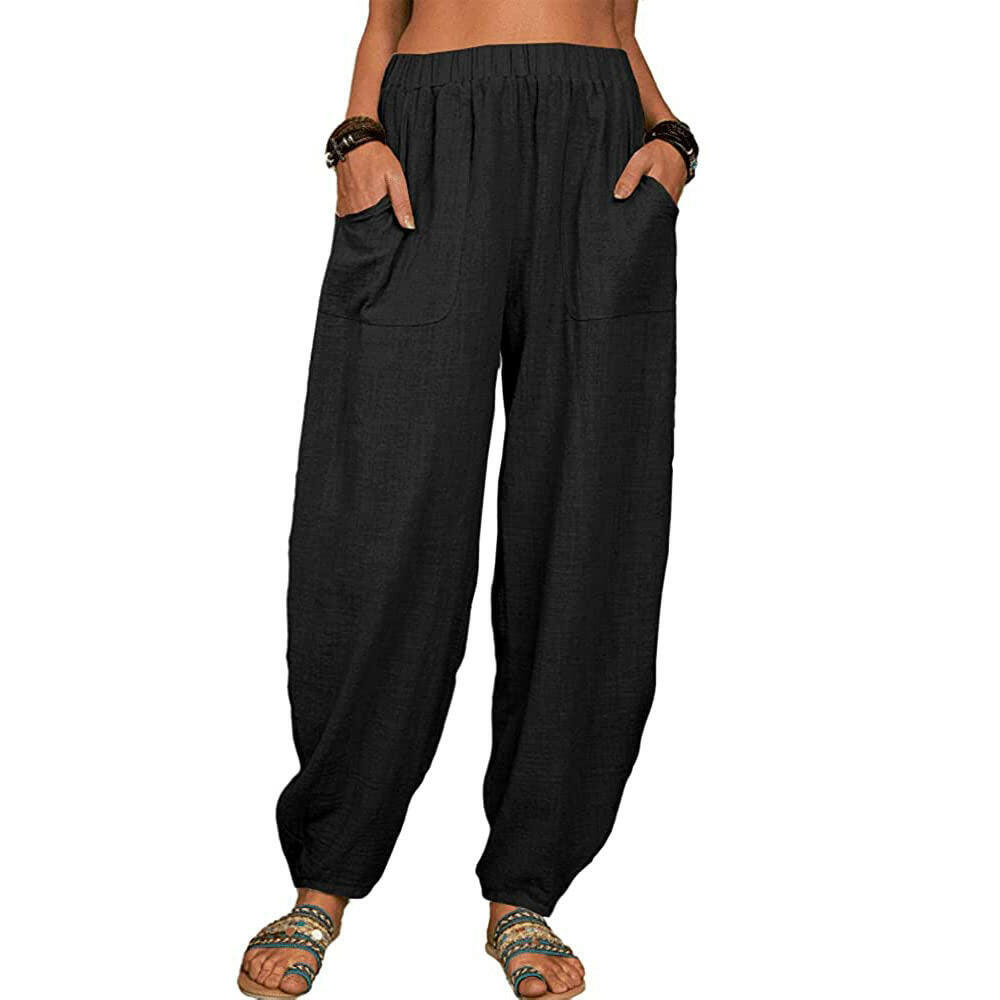 Casual Loose Harem Pants Summer Fashion Solid Color Pockets Trousers Womens Clothing.