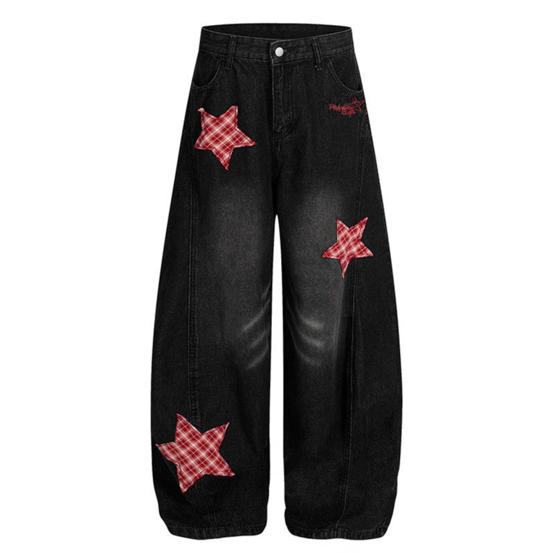 Star patch embroidered jeans
