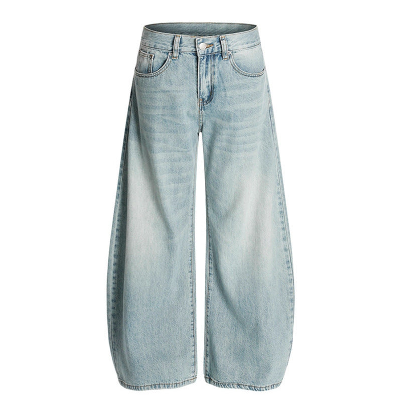 Washed curved knife jeans