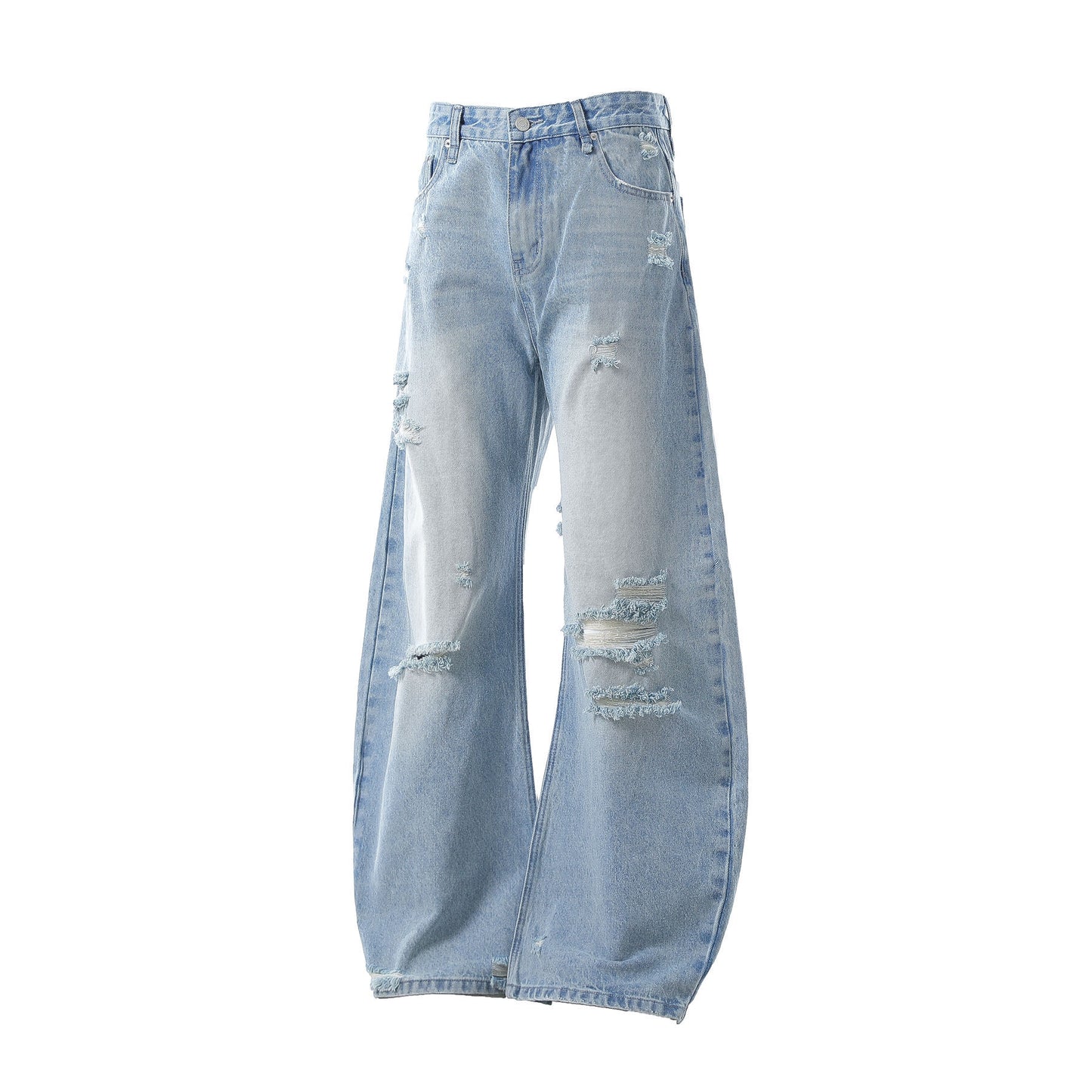 Washed Blue Premium Distressed Design Loose Tapered Jeans for Men