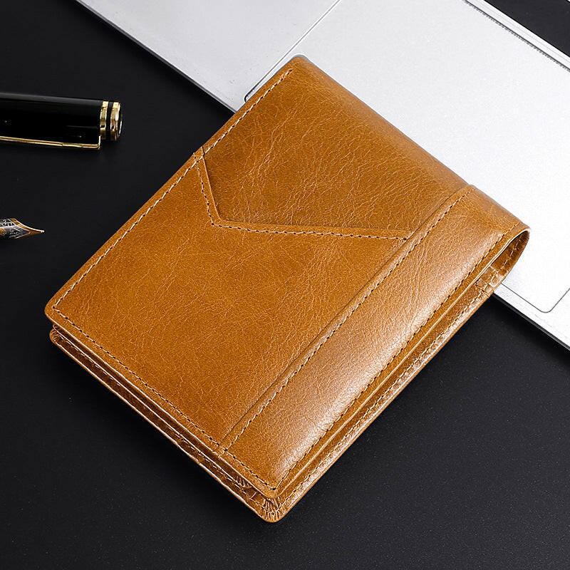 Anti-magnetic Theft Brush Retro Oil Leather Wallet Smooth Touch RFID Business Men Standard Wallet With Photo Window.
