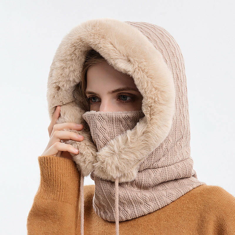 Winter Thick Plush Hat With Scarf Windproof Warm Knit Hats Hooded For Women.
