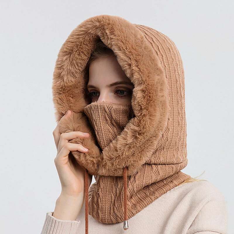 Winter Thick Plush Hat With Scarf Windproof Warm Knit Hats Hooded For Women.