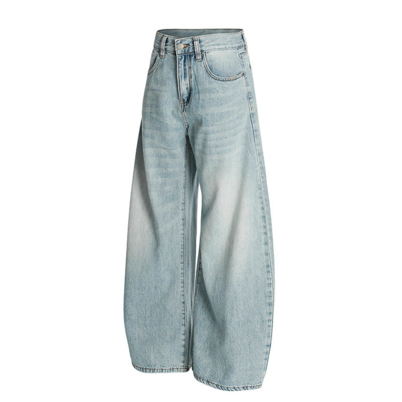 Washed curved knife jeans