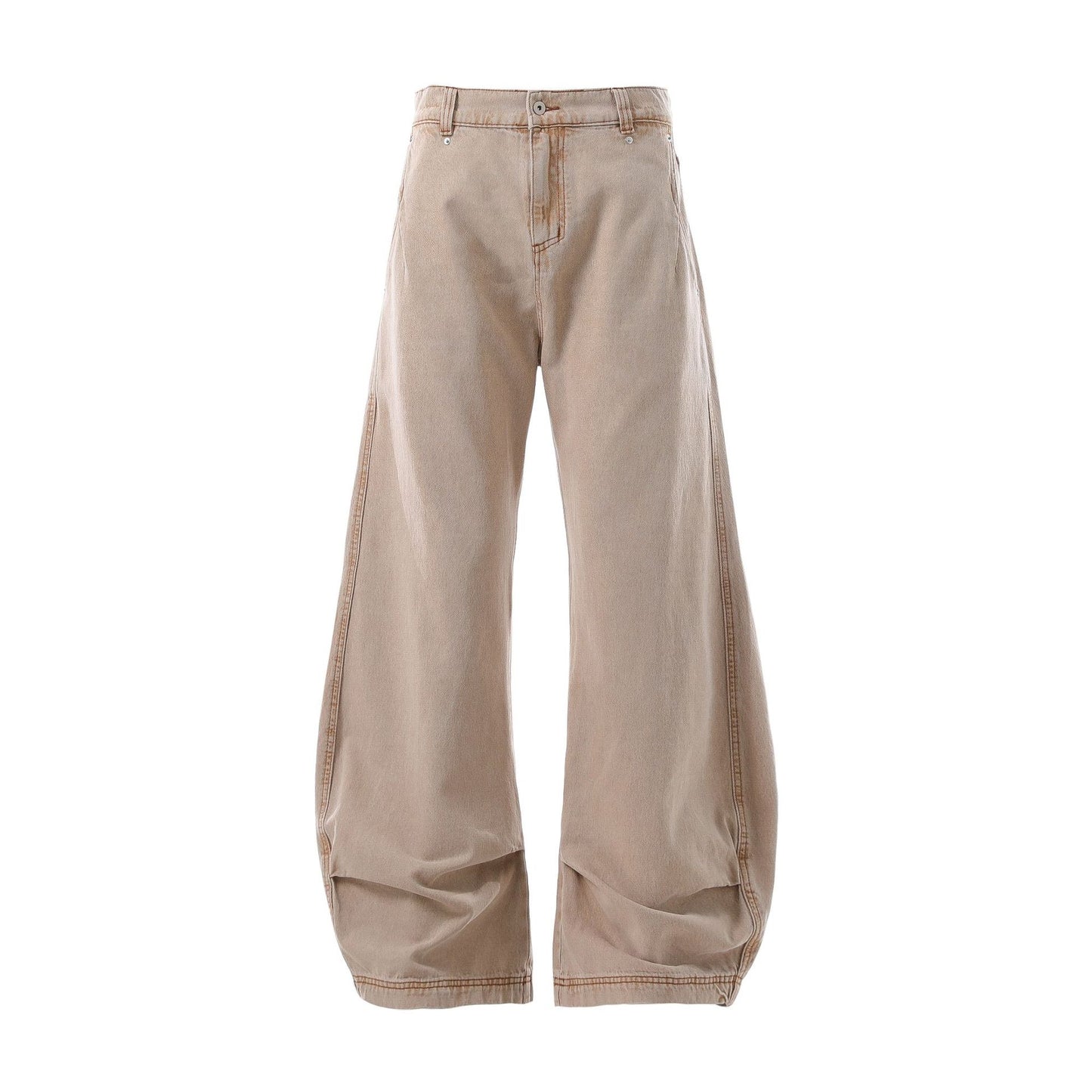 Washed Retro Blue Simple Design Loose Tapered Jeans