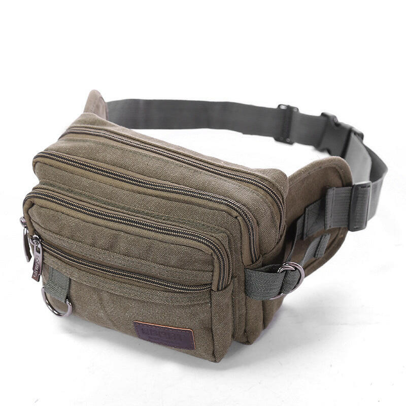 Canvas Fanny Pack With 4-Zipper Pockets Men Waist Bag Hip Bum Bag With Adjustable Strap For Outdoors Workout Traveling Casual Running Hiking Cycling.
