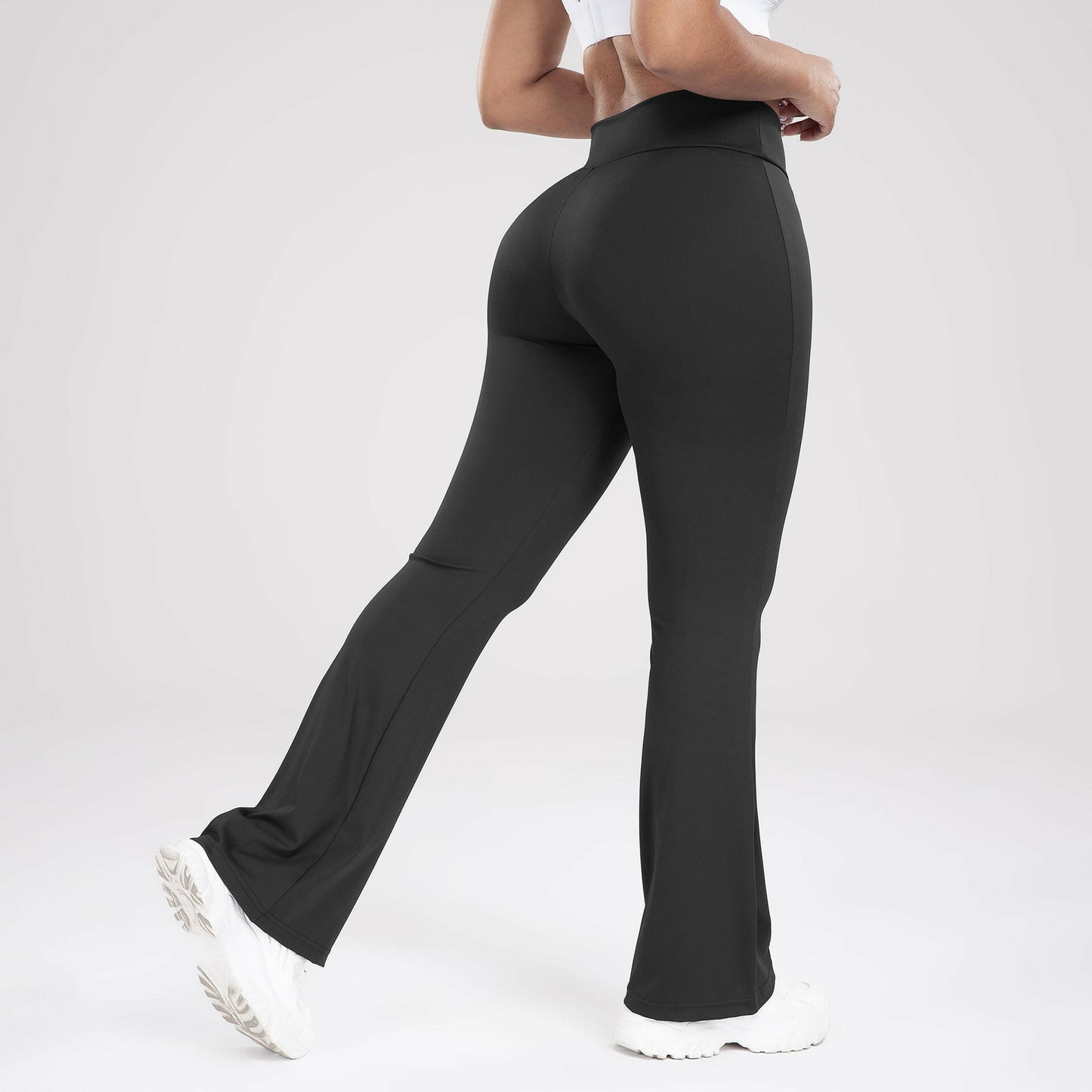 Cross Waist Side Pocket Leisure Sports Bell-bottom Pants Slim Fit Yoga Pants Women.