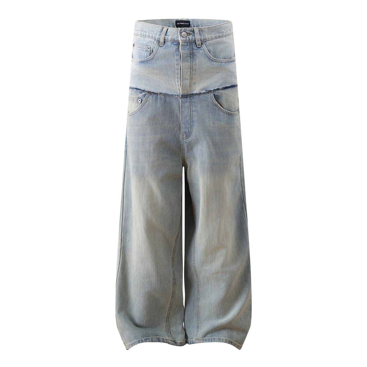 Street Style High-Street Unique Design Patchwork Denim Long Pants