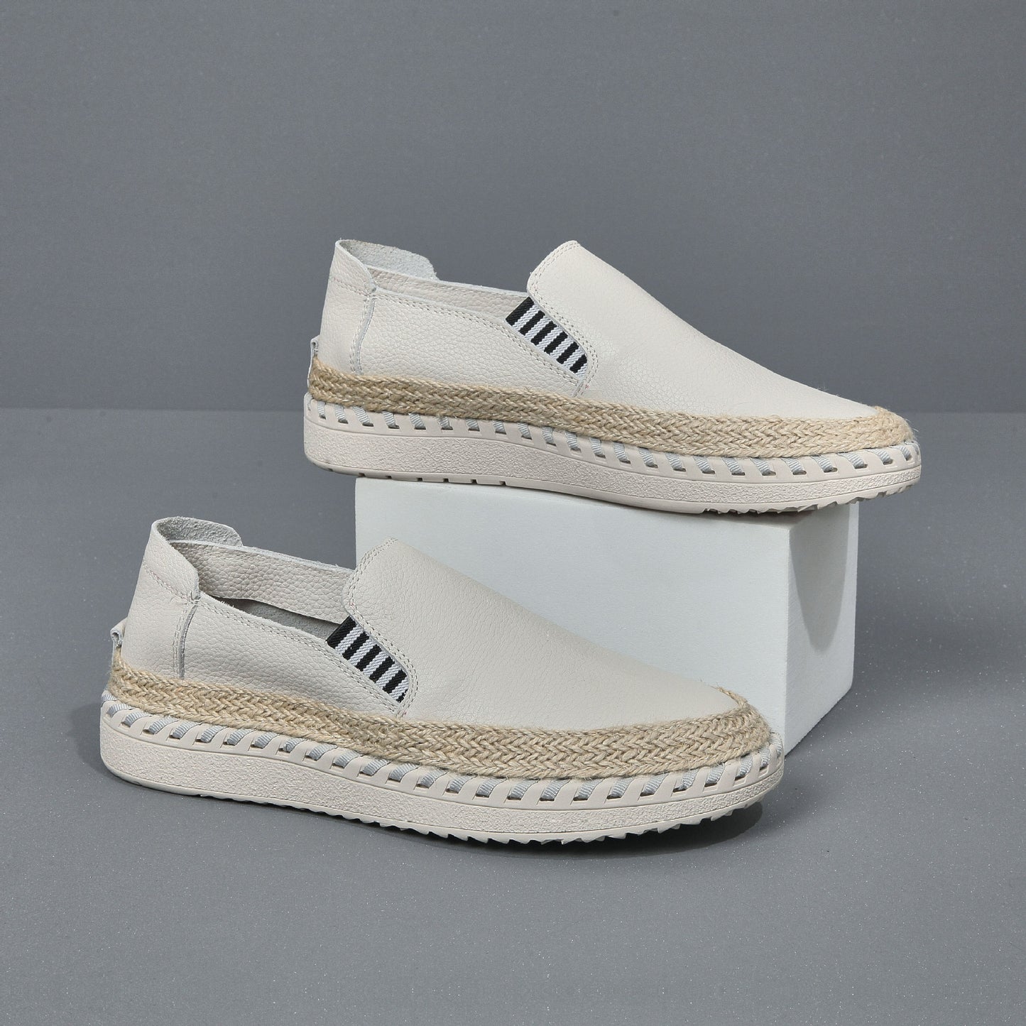 Handmade leather sewn massage shoe toe layer cowhide casual fisherman one foot men's shoes