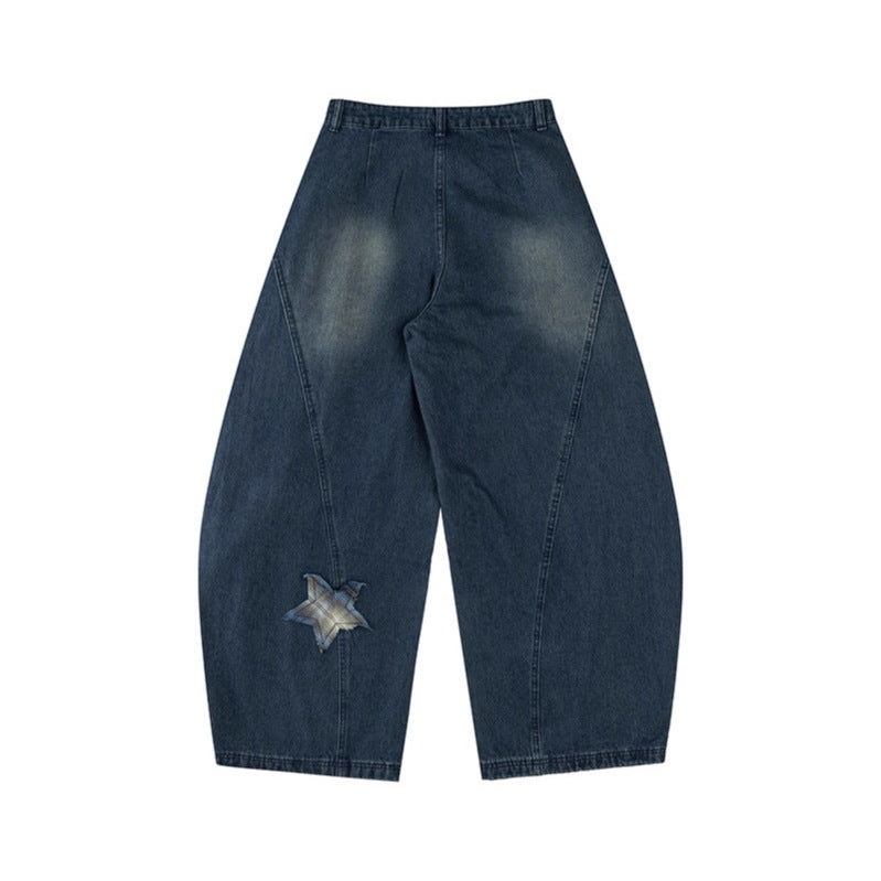 Star patch embroidered jeans
