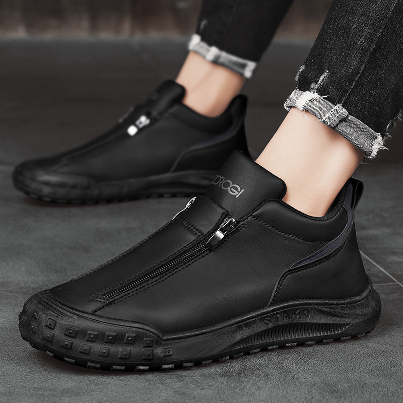 Men's shoes sports and casual shoes zippers low top board shoes with one foot kick
