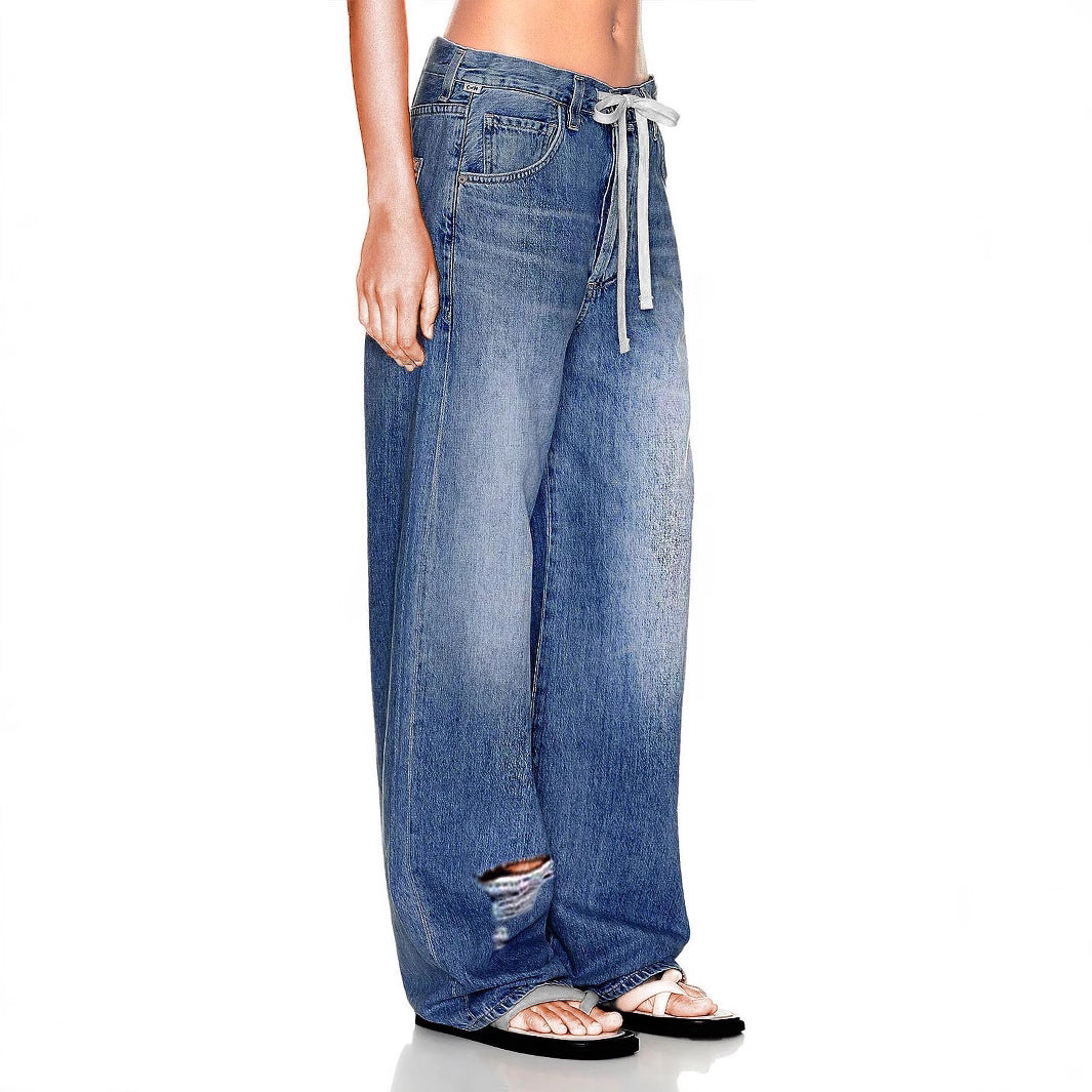 High waisted wide leg versatile loose casual denim pants