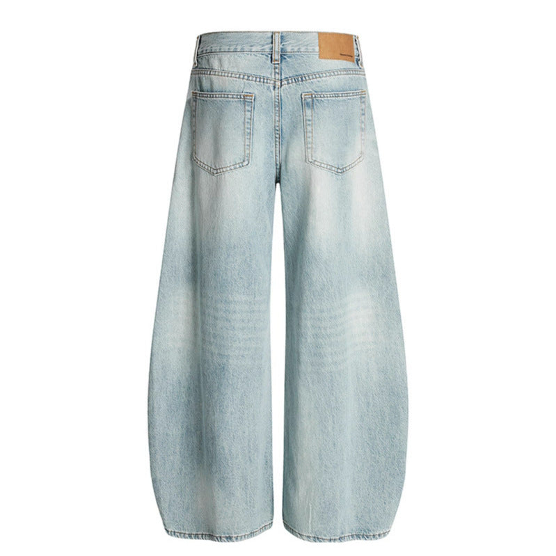 Washed curved knife jeans