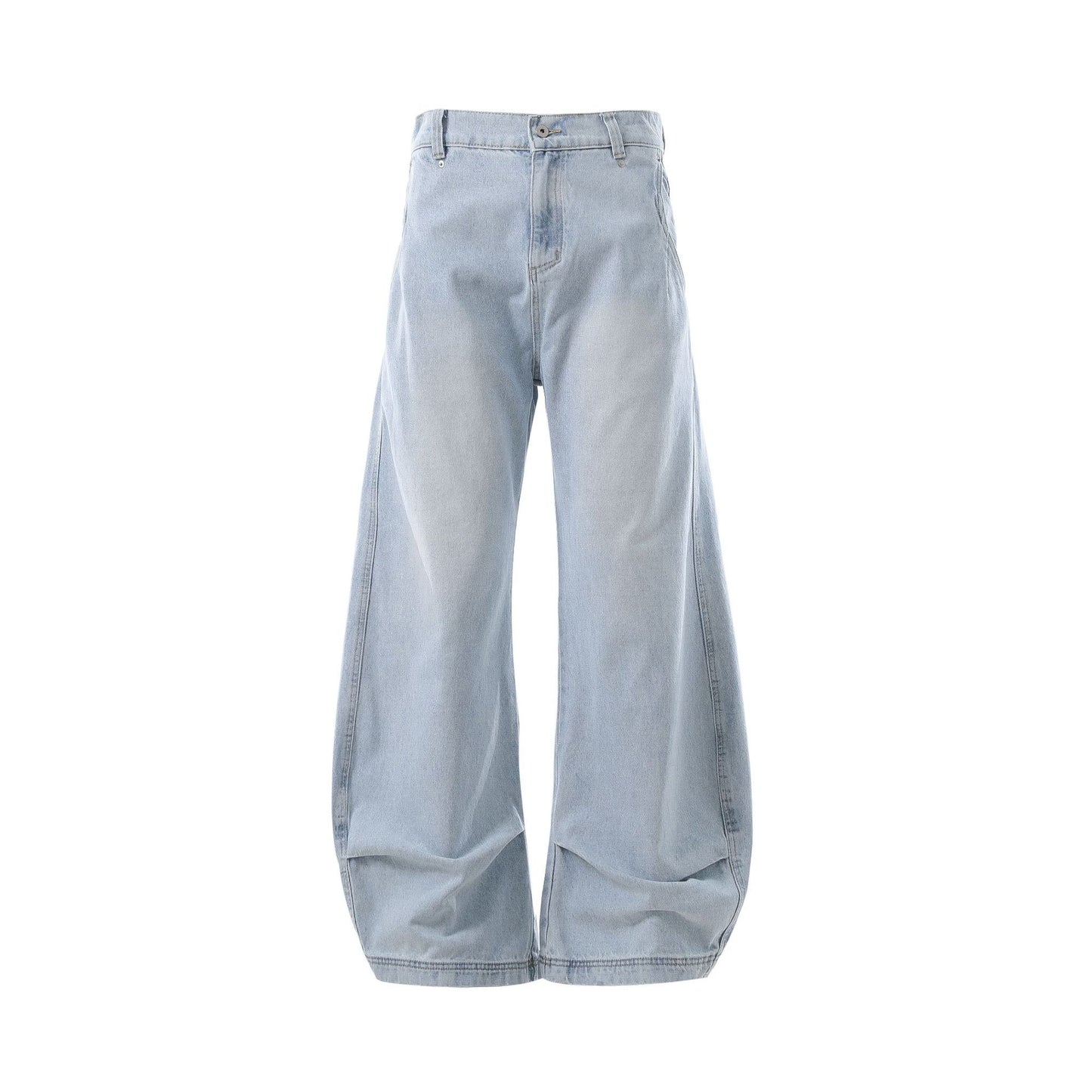 Washed Retro Blue Simple Design Loose Tapered Jeans