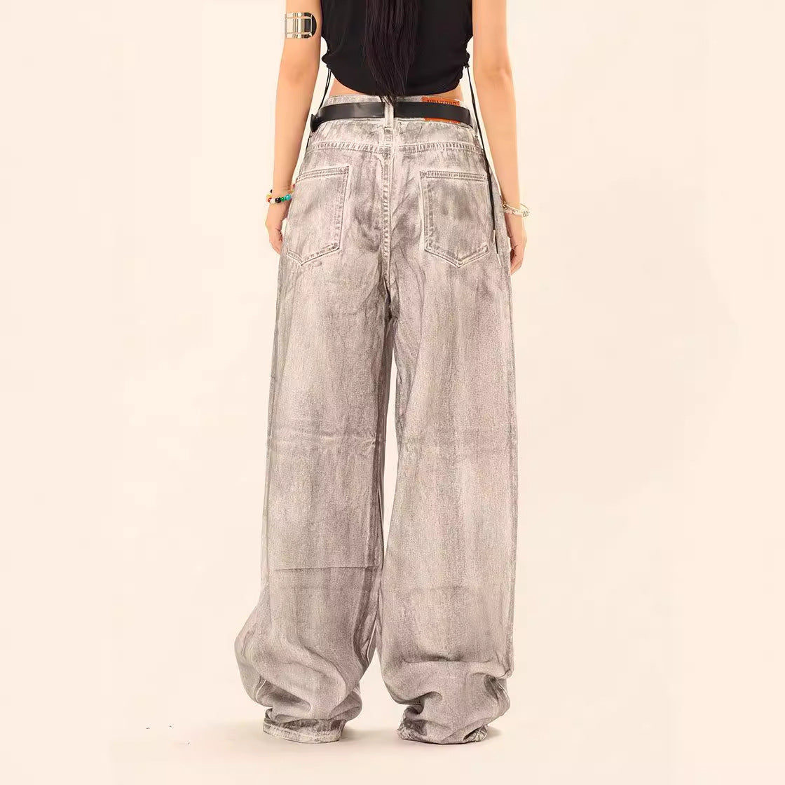 Wash and tie dye straight leg loose jeans