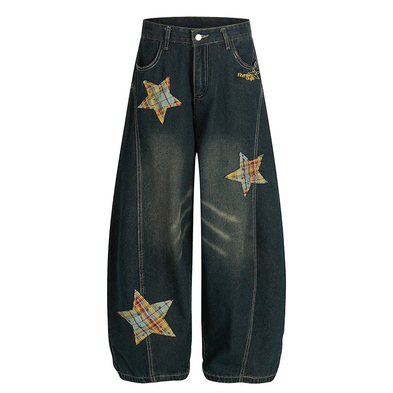 Star patch embroidered jeans