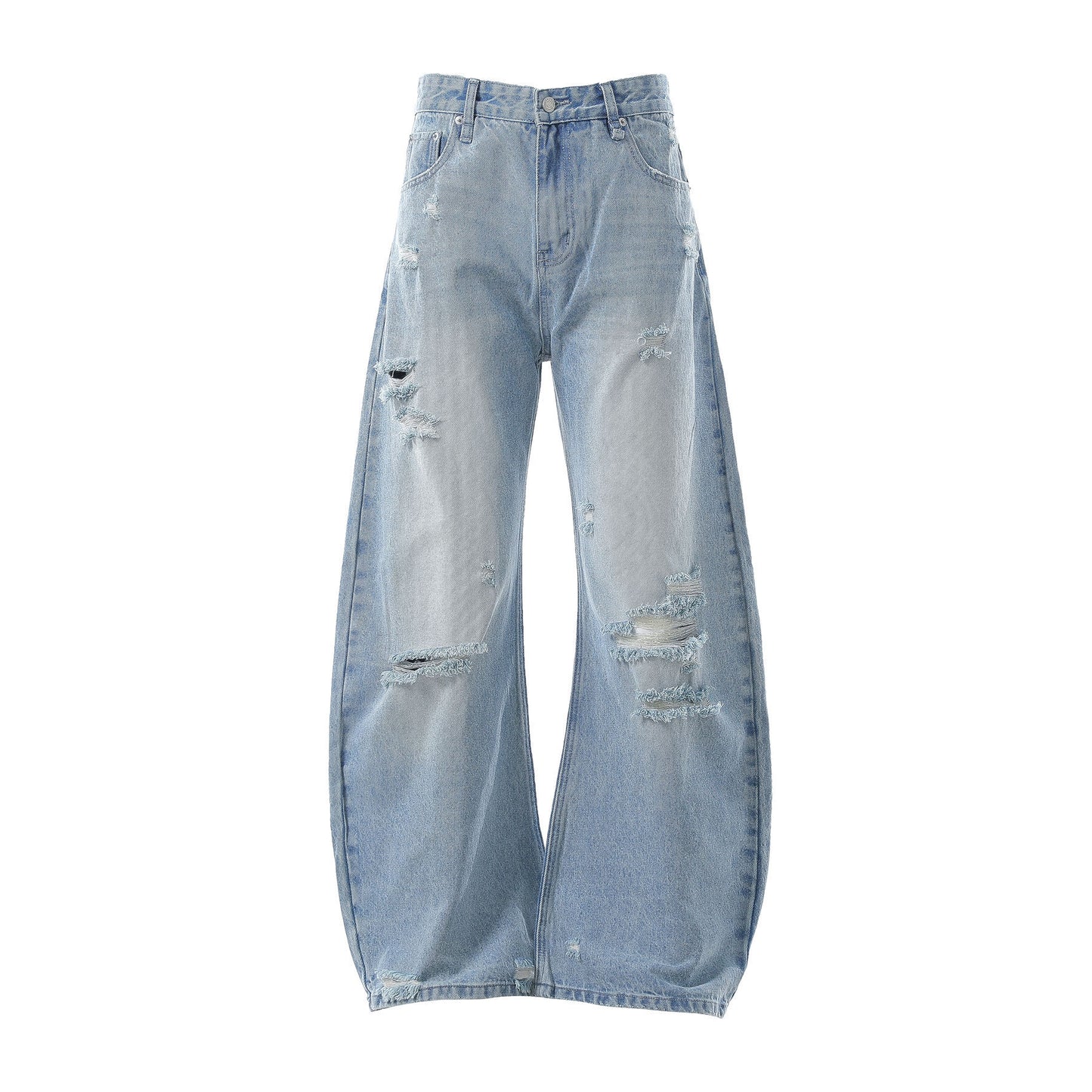 Washed Blue Premium Distressed Design Loose Tapered Jeans for Men