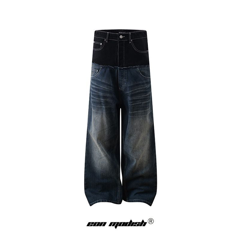 Street Style High-Street Unique Design Patchwork Denim Long Pants