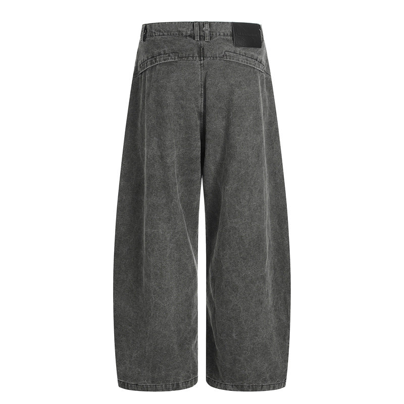 Washed Black Grey Workwear Denim Pants Men's Vibe High Street Cool Loose Straight Leg Casual