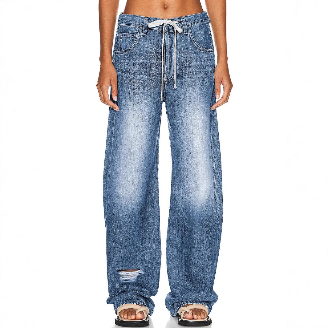 High waisted wide leg versatile loose casual denim pants