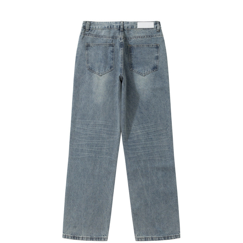Street Style Basic Versatile Blue Jeans Men's Loose Straight Leg Wide Leg Versatile Washed Casual Long Pants