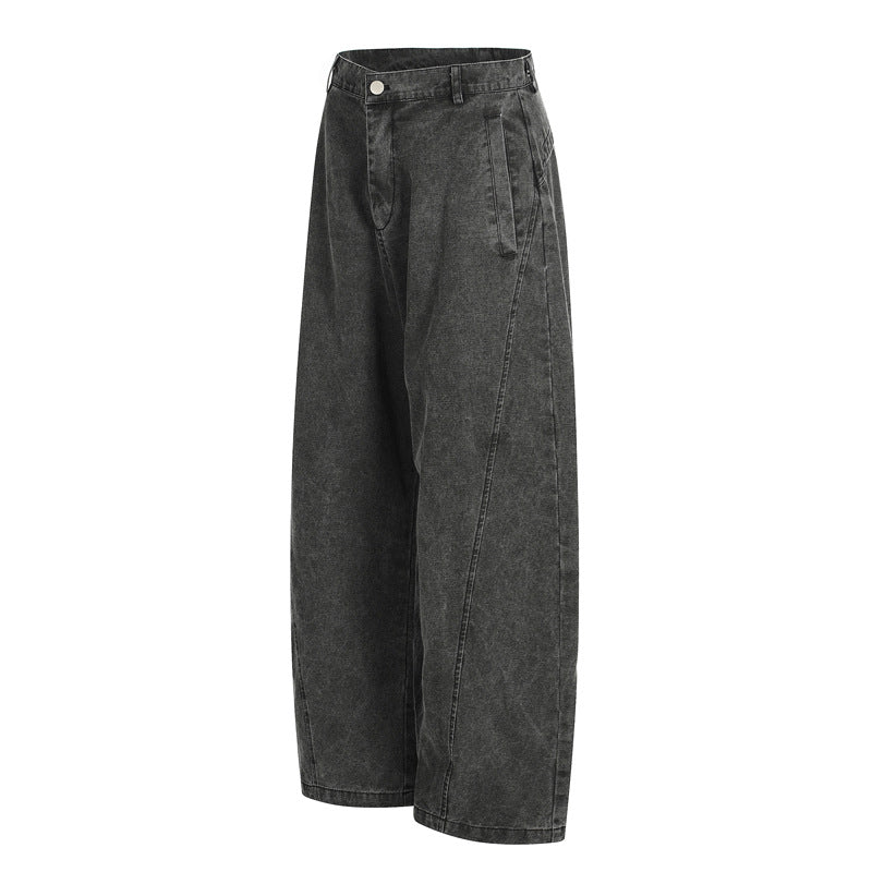 Washed Black Grey Workwear Denim Pants Men's Vibe High Street Cool Loose Straight Leg Casual