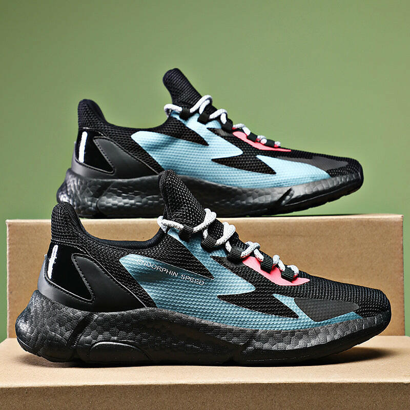 Breathable Flying Woven Sneakers Popcorn Running Shoes Men.