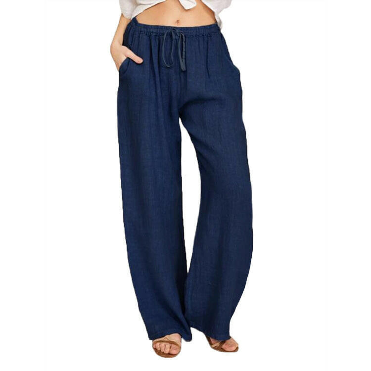 Soft Casual Drawstring Tie Trousers Summer Elastic Waist Loose Jogger Pants With Pockets.