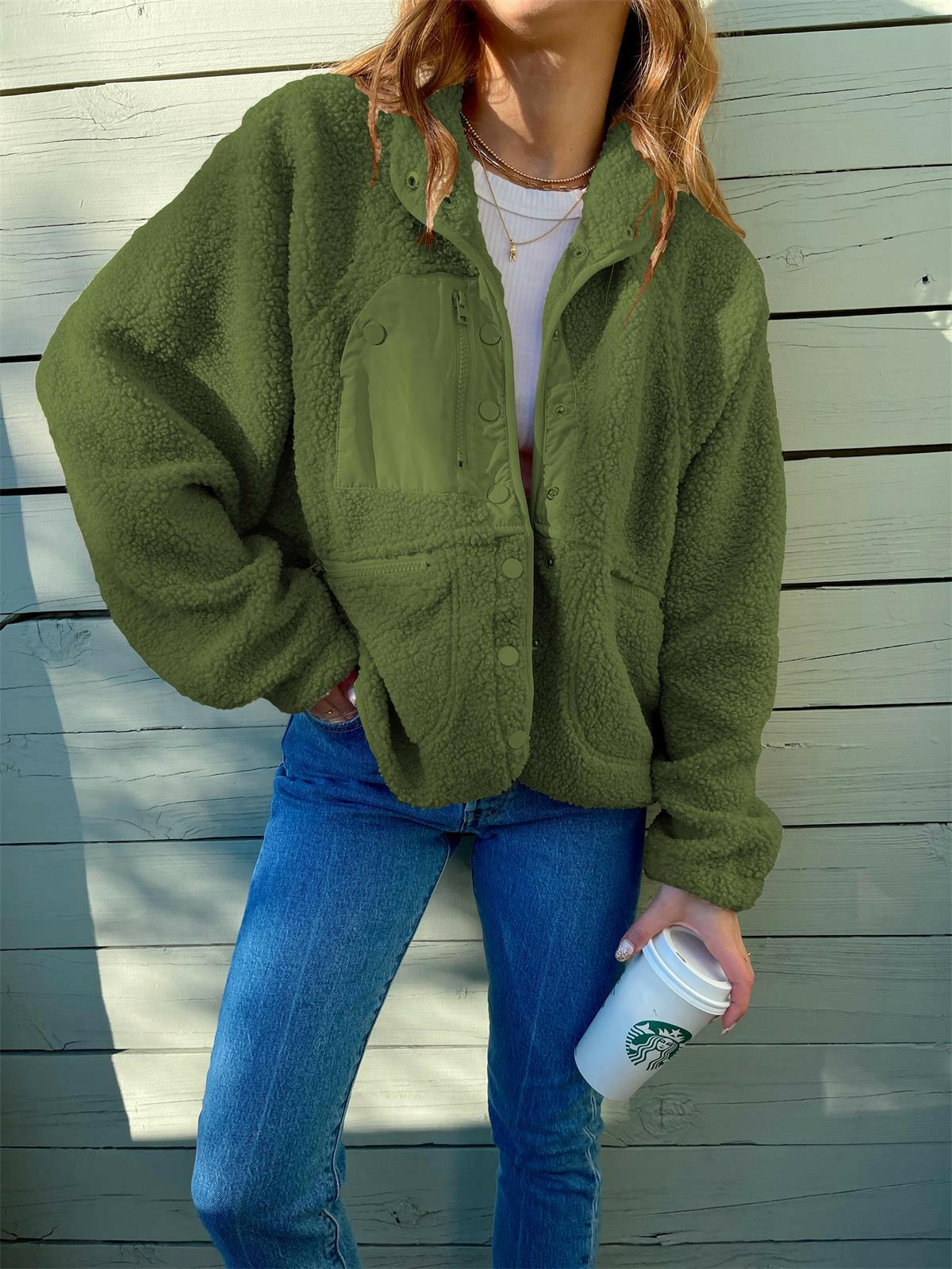 Short Cardigan Plush Jacket Lamb Wool Coat.