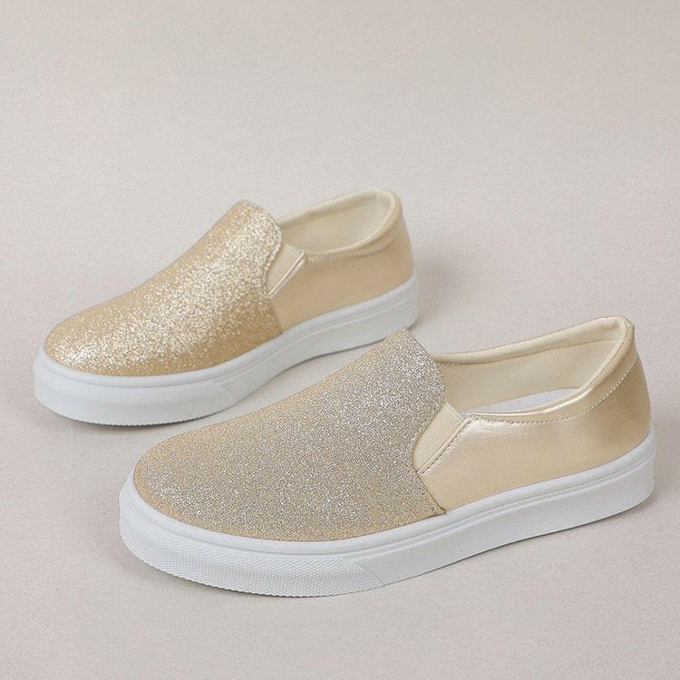 Round Toe Flat Shoes With Sequined Loafers Walking Shoes Women.