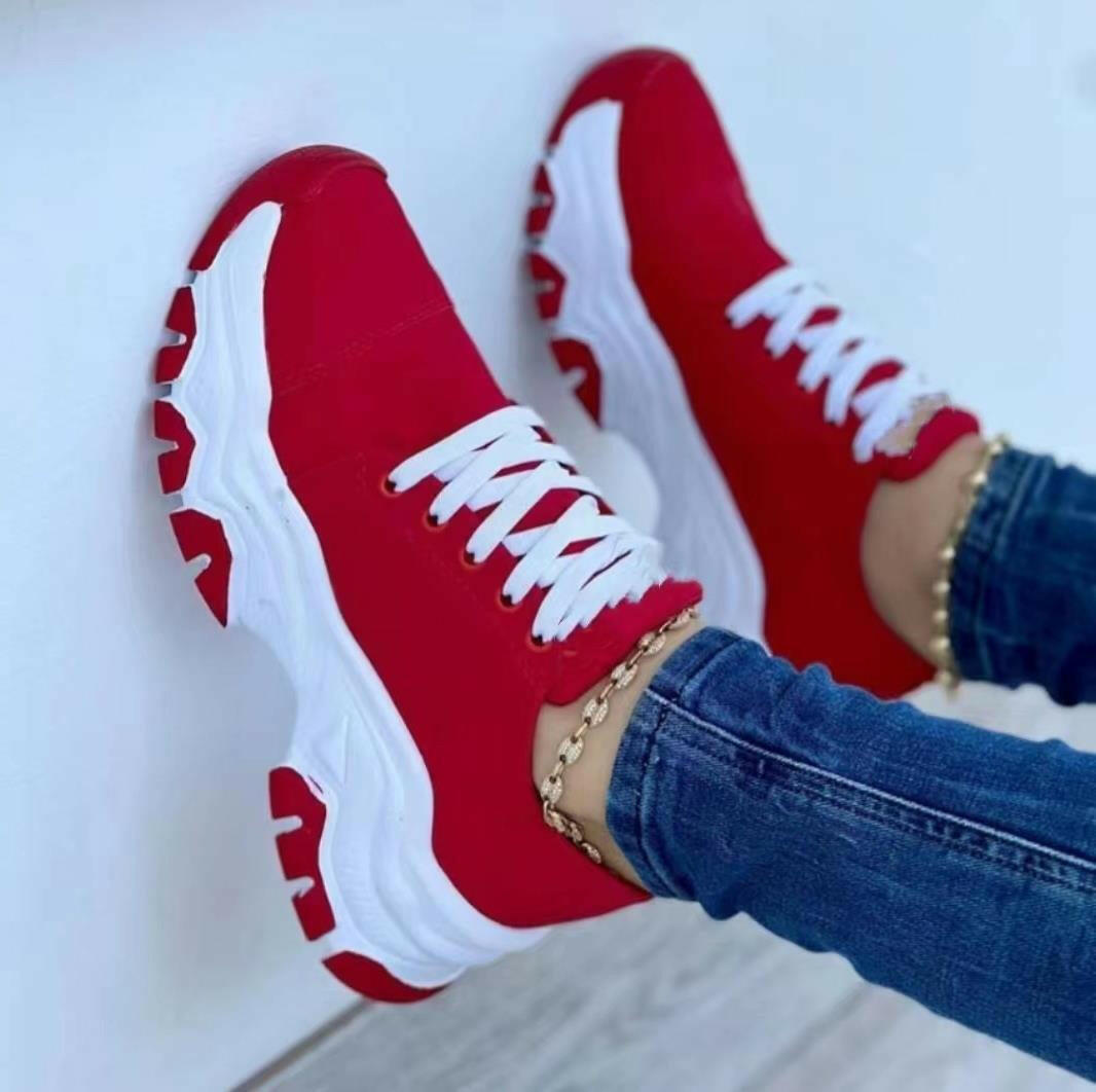 Platform Sport Flats Shoes Lace-up Sneaker Outdoor Walking Casual Shoes Women.