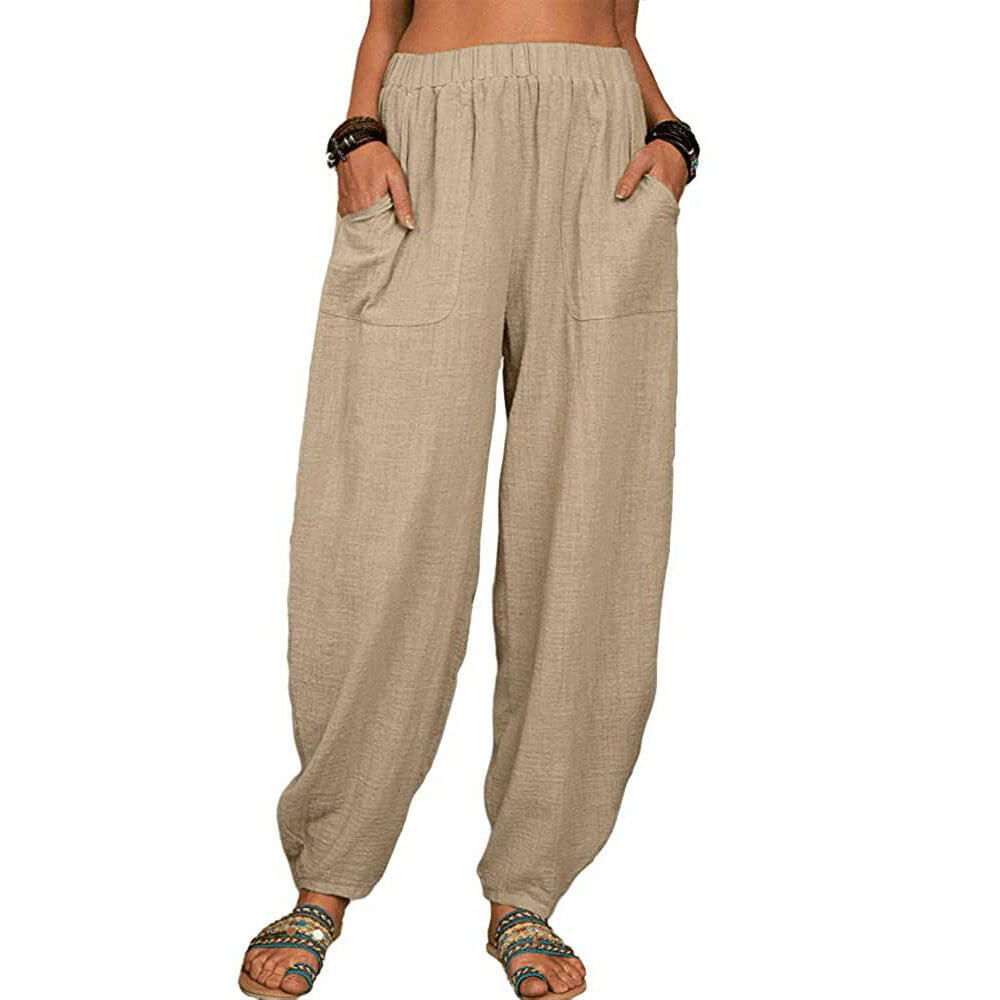 Casual Loose Harem Pants Summer Fashion Solid Color Pockets Trousers Womens Clothing.