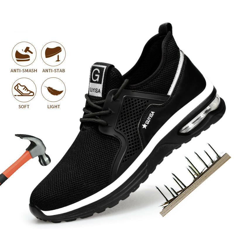 Black Sneakers Men Work Safety Shoes Lightweight Breathable For Gym Travel Work Casual Tennis Running Shoes.