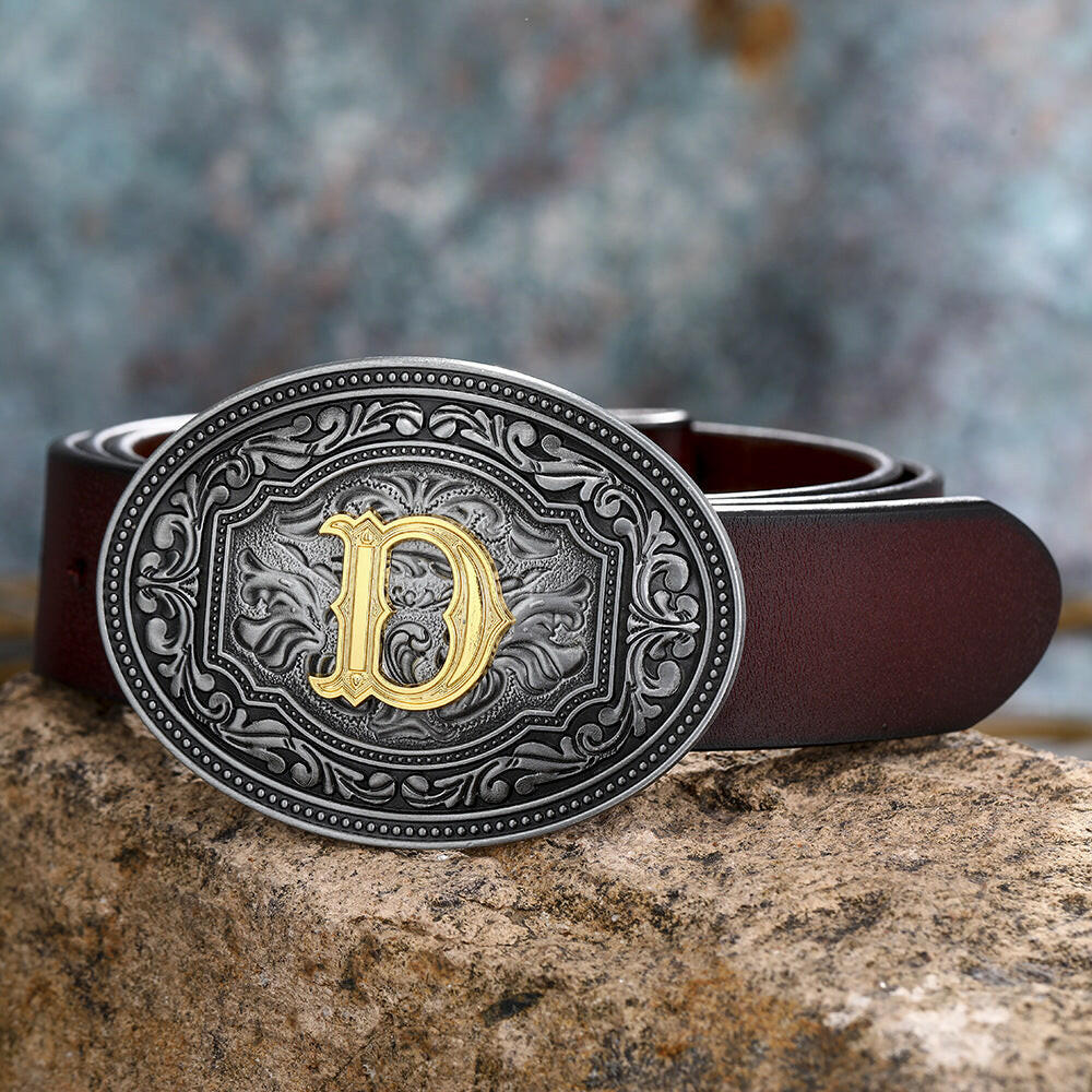 Men's And Women's Floral Letter Buckle Belts.