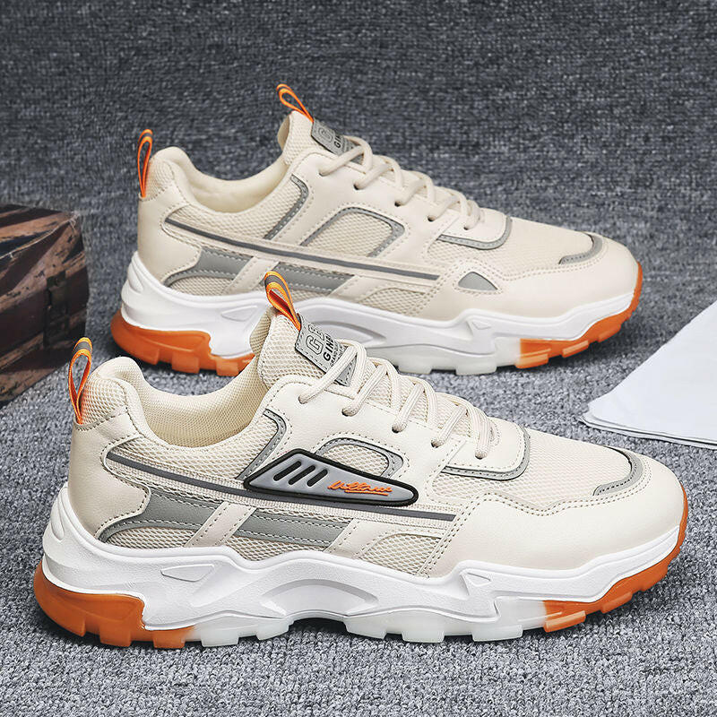 Black White Lace-up Sneakers Men Outdoor Breathable Csual Mesh Shoes Lightweight Running Sports Shoes.
