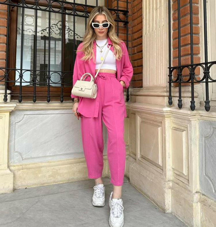 Womens Button Down Lounge Sets Long Sleeve Shirts And 2 Piece Outfit Set Casual Loungewear With Pockets.