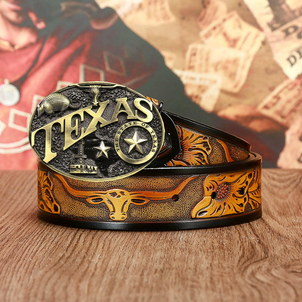 Men's And Women's Fashion Texas Cow Head Belts.