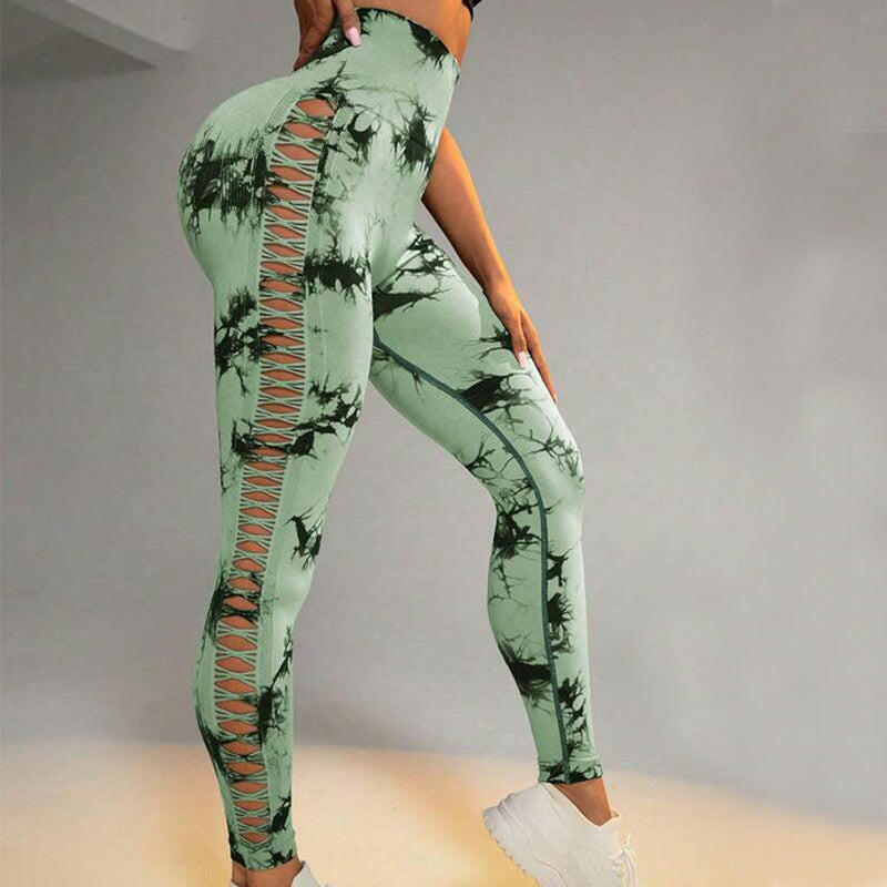 Hollow Tie Dye Printed Yoga Pants High Waist Butt Lift Seamless Sports Gym Fitness Leggings Slim Pants For Women Tight Trousers.