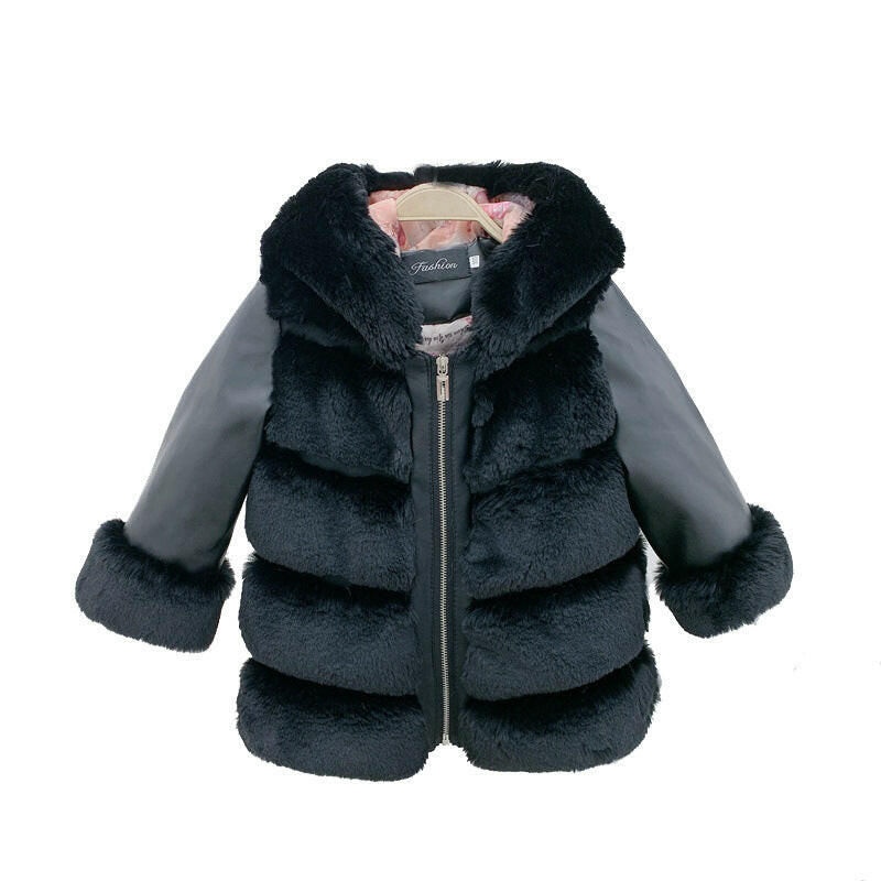 Children's Cotton Coat Rex Rabbit Hooded Faux Fur Coat.