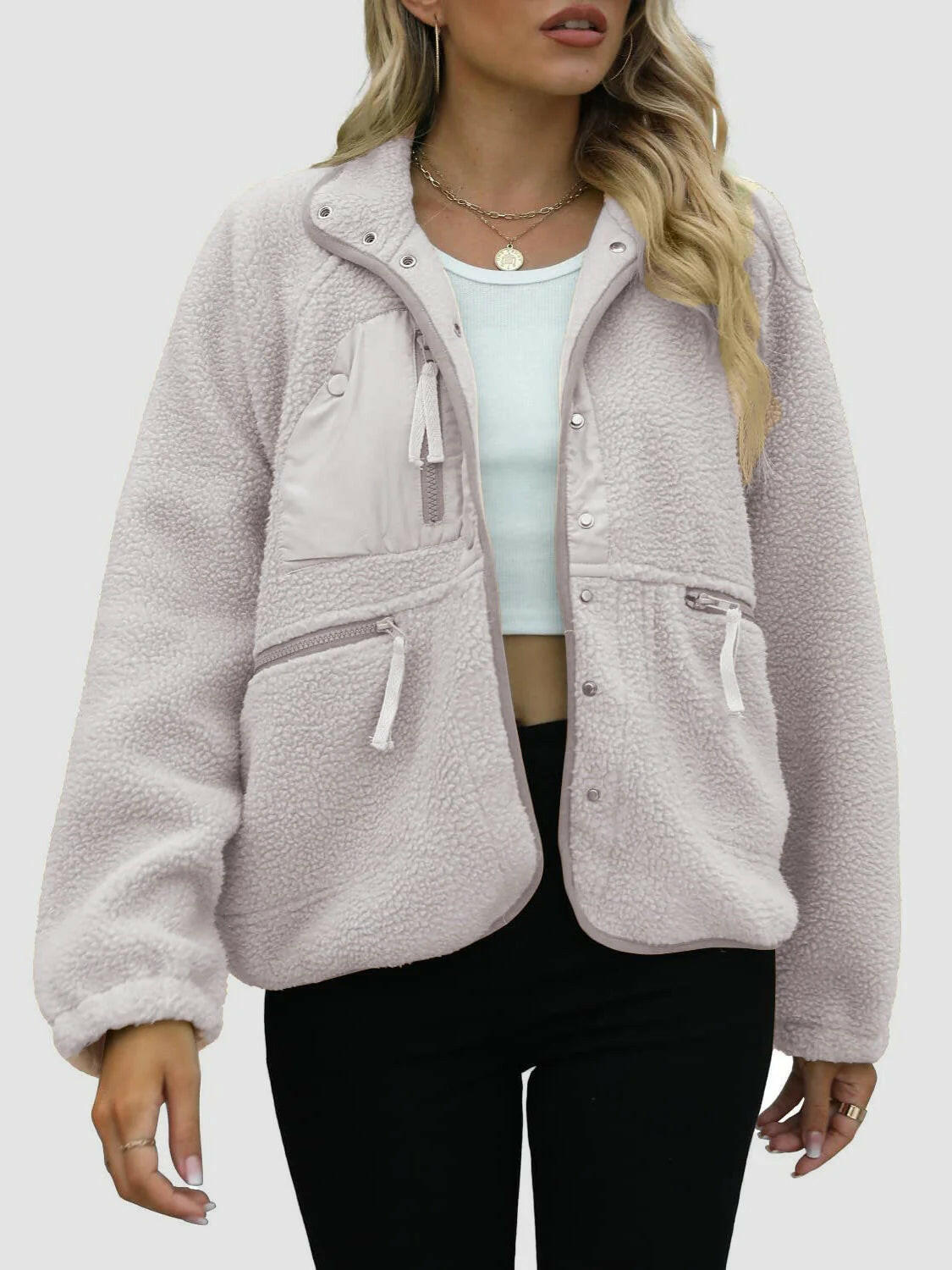 Short Cardigan Plush Jacket Lamb Wool Coat.